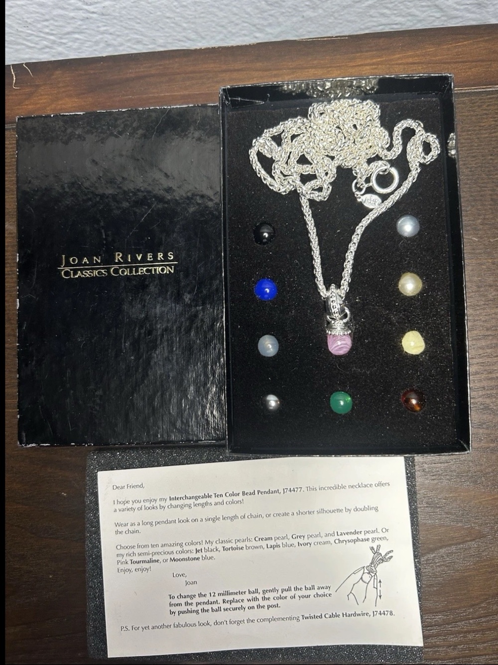 Joan Rivers 10 Color Interchangeable  Pendant Silver Tone Necklace Original Box